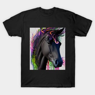 Black horse head with flowing mane with watercolor elements T-Shirt